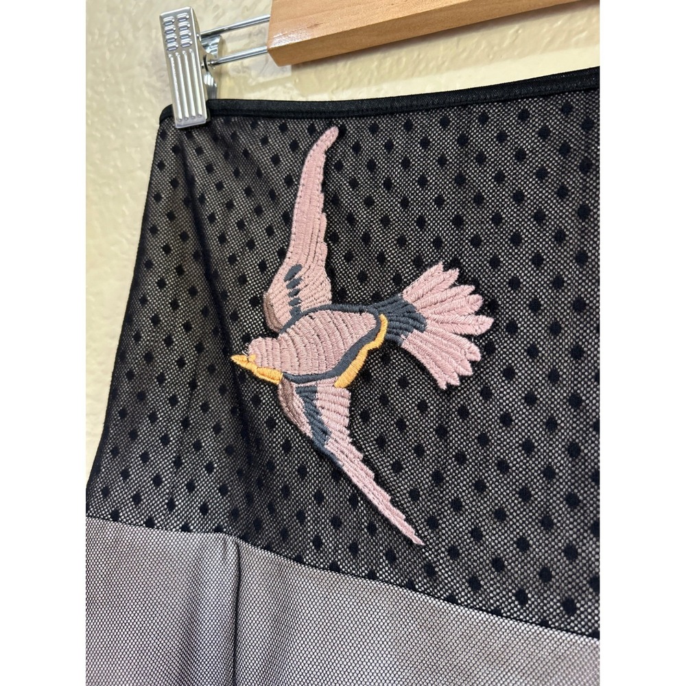 Farm Rio Vintage Y2K Mesh Midi Skirt Black Grey Embroidered Bird Polka Dot Small - Picture 7 of 10